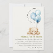 Minimaal Chic Blue Bearly Wachtballon Baby shower Bedankkaart (Voorkant)