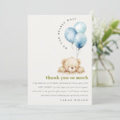 Minimaal Chic Blue Bearly Wachtballon Baby shower Bedankkaart (Staand voorkant)