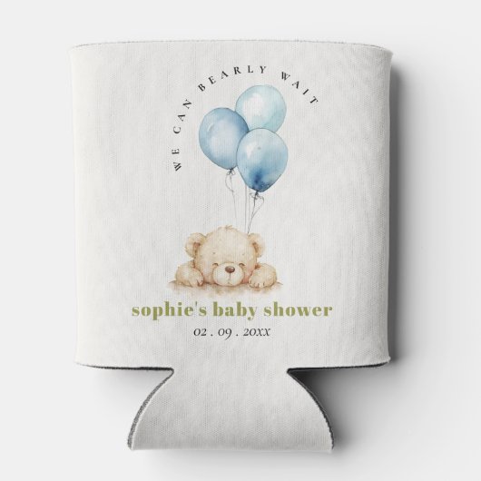 Minimaal Chic Blue Bearly Wachtballon Baby shower Blikjeskoeler (Achterkant)