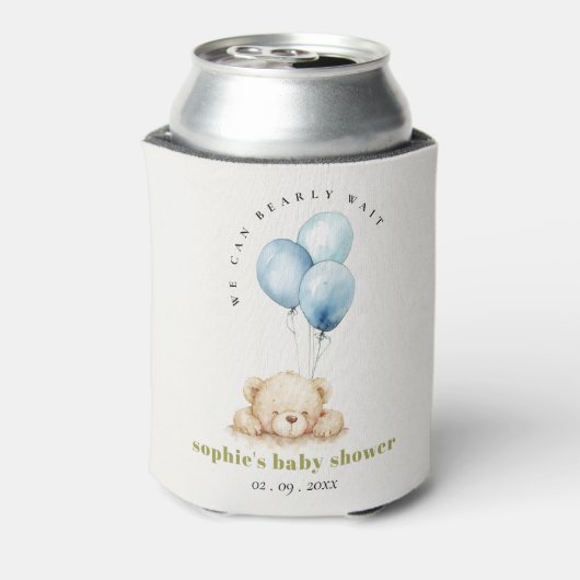 Minimaal Chic Blue Bearly Wachtballon Baby shower Blikjeskoeler (Blikje Achterkant)