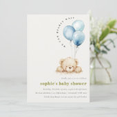 Minimaal Chic Blue Bearly Wachtballon Baby shower Kaart (Staand voorkant)
