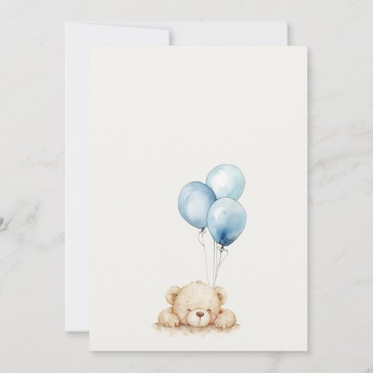 Minimaal Chic Blue Bearly Wachtballon Baby shower Kaart (Achterkant)