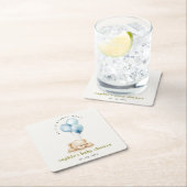 Minimaal Chic Blue Bearly Wachtballon Baby shower Kartonnen Onderzetters (Insitu)