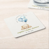 Minimaal Chic Blue Bearly Wachtballon Baby shower Kartonnen Onderzetters (Schuin)