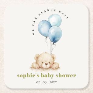 Minimaal Chic Blue Bearly Wachtballon Baby shower Kartonnen Onderzetters