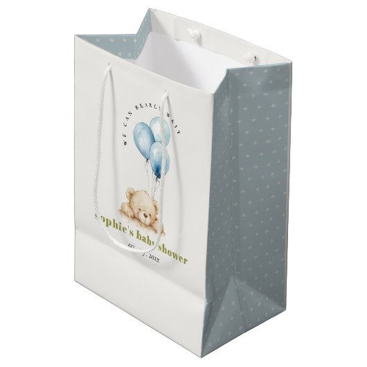 Minimaal Chic Blue Bearly Wachtballon Baby shower Medium Cadeauzakje (Voorkant Gekanteld)