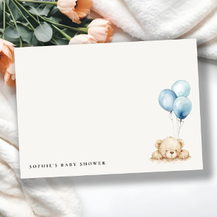 Minimaal Chic Blue Bearly Wachtballon Baby shower Notitiekaartje