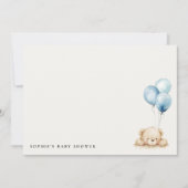 Minimaal Chic Blue Bearly Wachtballon Baby shower Notitiekaartje (Voorkant)
