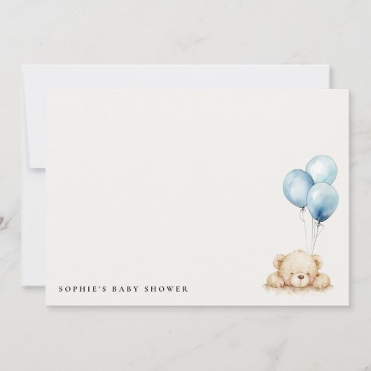 Minimaal Chic Blue Bearly Wachtballon Baby shower Notitiekaartje (Voorkant)