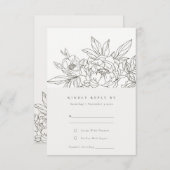 Minimaal Chic Brown Floral Sketch Wedding RSVP Informatiekaartje (Voorkant / Achterkant)