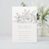 Minimaal Chic Brown Floral Sketch Wedding RSVP Informatiekaartje (Staand voorkant)
