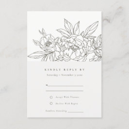 Minimaal Chic Brown Floral Sketch Wedding RSVP Informatiekaartje