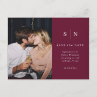 Minimaal Chic Burgundy Foto Huwelijk Save the Date
