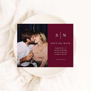Minimaal Chic Burgundy Foto Huwelijk Save the Date Briefkaart