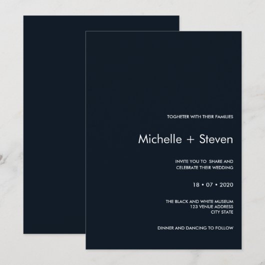 Minimaal Chic Dark Blue | Typografie Wedding Kaart (Voorkant / Achterkant)