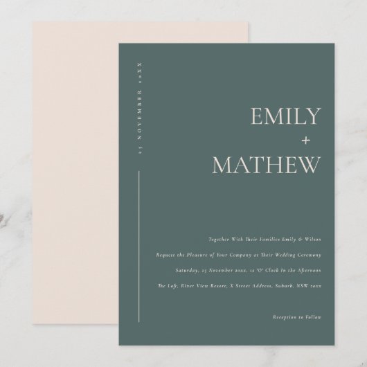 Minimaal Chic Dusky Green Blush Typography Wedding Kaart (Voorkant / Achterkant)