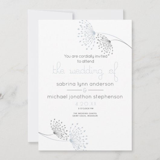 Minimaal Chic Dusty Blue en Charcoal Flowers Kaart (Voorkant)