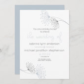 Minimaal Chic Dusty Blue en Charcoal Flowers Kaart (Voorkant / Achterkant)