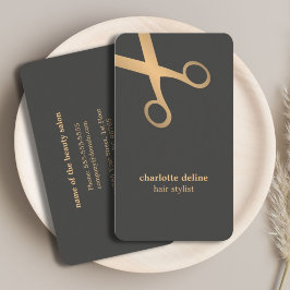 Minimaal Chic Gray Faux Gold Scissor Hair Stylist Visitekaartje