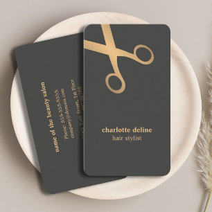 Minimaal Chic Gray Faux Gold Scissor Hair Stylist Visitekaartje