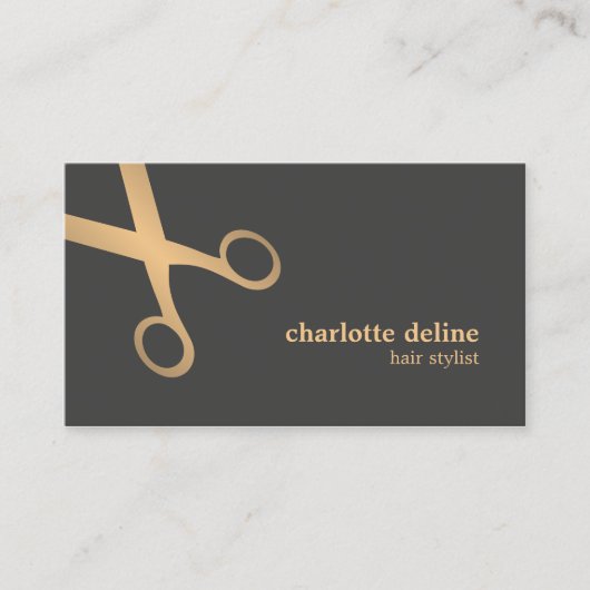 Minimaal Chic Gray Faux Gold Scissor Hair Stylist Visitekaartje (Voorkant)