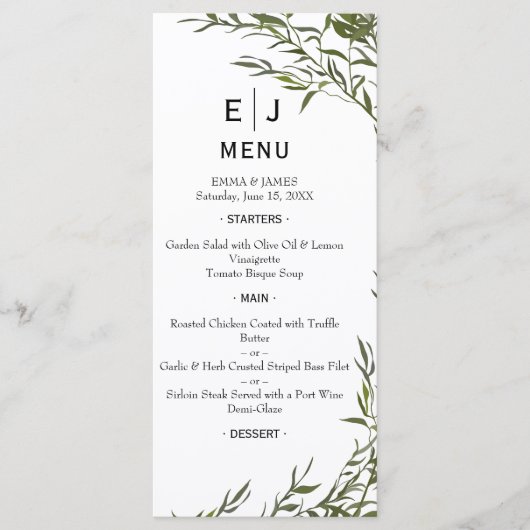 Minimaal Chic Greenery Wedding Menu (Voorkant)