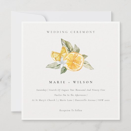 Minimaal Chic Lemon Boho Botanical Wedding Invite Bedankkaart (Voorkant)