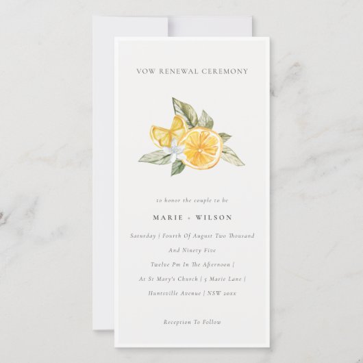 Minimaal Chic Lemon Boho Fauna Vow Renewal Invite Bedankkaart (Voorkant)