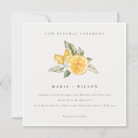 Minimaal Chic Lemon Boho Fauna Vow Renewal Invite Bedankkaart (Voorkant)