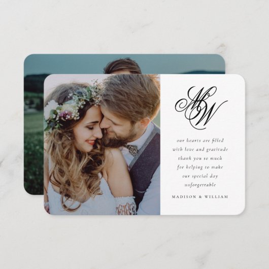 Minimaal Chic Monogram 2 Photo Wedding Bedankkaart (Voorkant / Achterkant)
