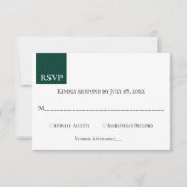 Minimaal Chic Monogram Emerald Green Modern Weddin RSVP Kaartje (Voorkant)