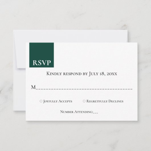 Minimaal Chic Monogram Emerald Green Modern Weddin RSVP Kaartje (Voorkant)