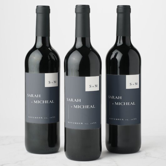 MINIMAAL CHIC SCANDI BLACK & WHITE MONOGRAM WEDING WIJN ETIKET (Flessen)