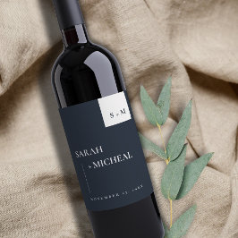 MINIMAAL CHIC SCANDI BLACK & WHITE MONOGRAM WEDING WIJN ETIKET