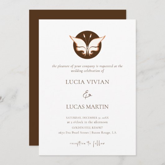 Minimaal Chic Vlinder Bruiloft Kaart (Voorkant / Achterkant)