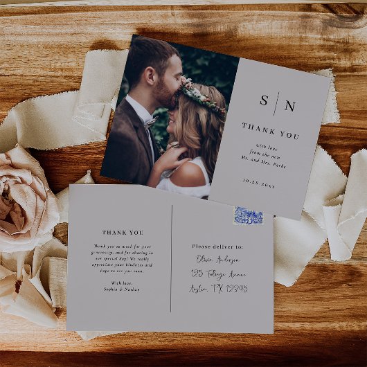 Minimaal Chic | Zachte grijs en zwarte foto bedank Briefkaart