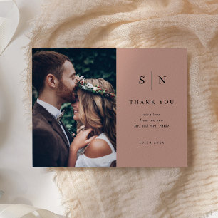 Minimaal Chic   Zwart op Terracotta Foto bedankt Briefkaart