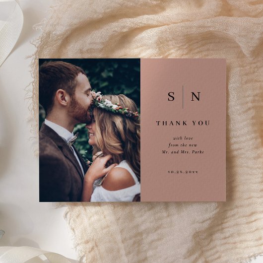 Minimaal Chic | Zwart op Terracotta Foto bedankt Briefkaart