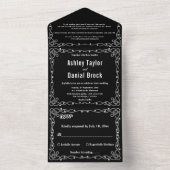 Minimaal Chic Zwart Wit Moderne Bloemen Bruiloft All In One Uitnodiging (Binnen)