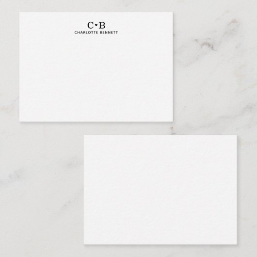 Minimaal Chique zwart-wit monogram Notitiekaartje (Voorkant / Achterkant)
