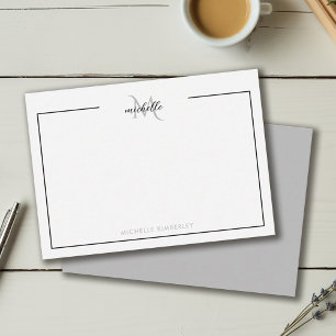 Minimaal Chique zwart-wit monogram Notitiekaartje