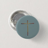 Minimaal Christelijk Kruis Blauw Groen  Ronde Button 3,2 Cm (Voorkant /achterkant)