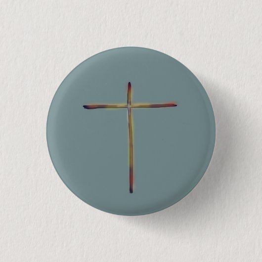 Minimaal Christelijk Kruis Blauw Groen  Ronde Button 3,2 Cm (Voorkant)