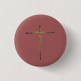Minimaal Christelijk Kruis Roze Ronde Button 3,2 Cm