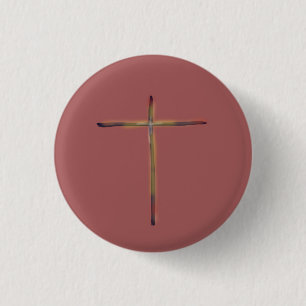 Minimaal Christelijk Kruis Roze Ronde Button 3,2 Cm