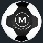 Minimaal Classic Monogram zwart wit Voetbal<br><div class="desc">Een minimalistisch monogram met een klassiek bloktypografisch initiaal met jouw naam hieronder op een eenvoudige zwarte achtergrond.</div>