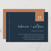 MINIMAAL COOL NAVY RUST ORANJE TYPOGRAPHY WEDING BEDANKKAART (Voorkant / Achterkant)