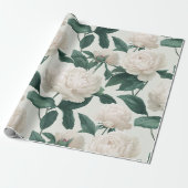 Minimaal Crème Pioen Wit Bloemmotief Cadeaupapier (Uitgerold)