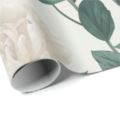 Minimaal Crème Pioen Wit Bloemmotief Cadeaupapier (Rol Hoek)