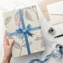 Minimaal Crème Pioen Wit Bloemmotief Cadeaupapier